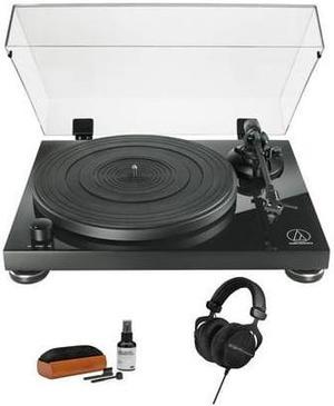 Audio Technica AT-LPW50PB Turntable with DT 990 PRO Headphones and Care System