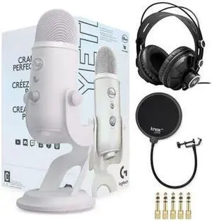 Blue Yeti USB Microphone (Blackout) with Knox Gear Headphones and Pop Filter
