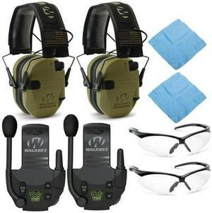 Walkers Razor Electronic Muffs (Green Patriot) 2-Pack, Walkie Talkies & Glasses