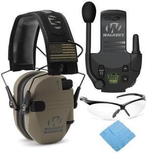 Walkers Razor Slim Electronic Muff (FDE Patriot) with Walkie Talkie and Glasses