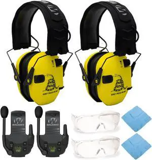 Walkers Razor Muffs (DTOM Yellow, 2-Pack) with Walkie Talkie, and OTG Glasses
