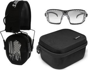 Walker's Game Ear Razor Slim Electronic Lightweight Shooting Hunting Range Hearing Protection Muffs Glasses Bundle