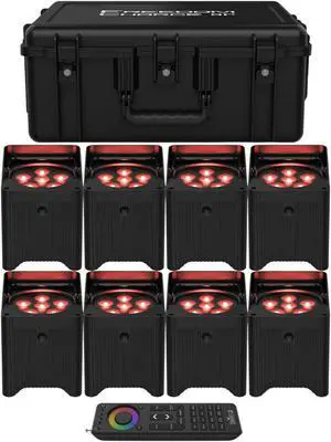 Chauvet DJ Freedom Par T6 Battery-Operated LED Lights w/Case Bundle (8-Pack)