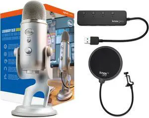 Blue Microphone Yeti USB Mic (Silver) with Knox Gear Pop Filter and USB Hub