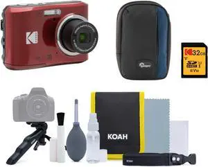 Kodak PIXPRO FZ45 Friendly Zoom Digital Camera (Red) with SD Card, Case Bundle
