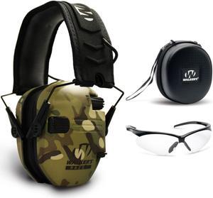 Walkers Razor Slim Electronic Muff (Tan Camo) with Case and Shooting Glasses