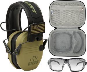 Walker's Game Ear Razor Slim Electronic Lightweight Shooting Hunting Range Hearing Protection Muffs Glasses Bundle