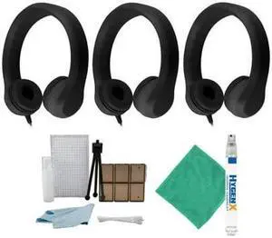 Hamilton Buhl Flex Stereo Foam Headphones (Black, 3-Pack) and Accessory Bundle