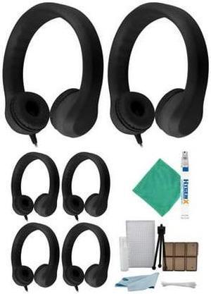 Hamilton Buhl Flex-Phones, Foam Kids Headphones - Black (6 pack) & Cleaning Kit