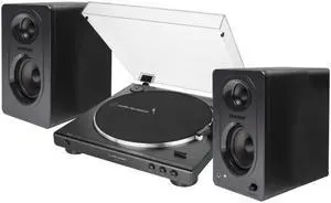 Audio-Technica AT-LP60X Turntable (Black) with Powered Studio Monitors Pair