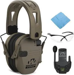 Walkers Razor Tacti-Grip with FDE Rubber Headband (Earth) w/Walkie-Talkie Bundle