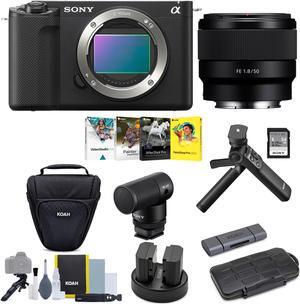 Sony Alpha ZV-E1 Mirrorless Camera with 50mm Lens, Grip, and Mic (Black) Kit