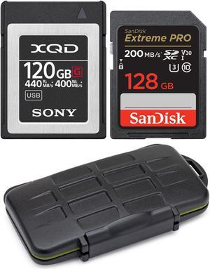 Sony 120GB XQD G Series Memory Card with 128GB SDXC Card and Memory Storage Case
