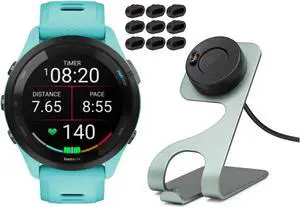 Garmin Forerunner 265 GPS Running Smartwatch (Aqua) with Charger Stand Bundle