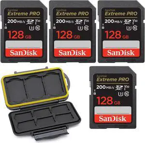 SanDisk 128GB Extreme PRO 200MB/s Memory Card (4-pack) with Memory Case bundle