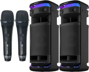 Sony ULT TOWER 10 Party Speaker - SRSULT1000 (Black) Two (2) Speaker Bundle with Two (2) Wired Unidirectional Dynamic Microphones