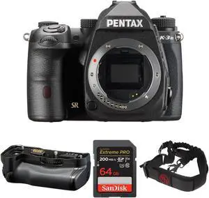 Pentax K-3 Mark III Camera Body (Black) w/Battery Grip and 64GB SD card Bundle