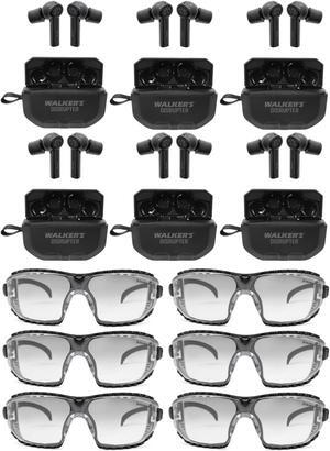 Walker's Disruptor Noise Canceling Bluetooth Earbuds 6 Pack Bundle