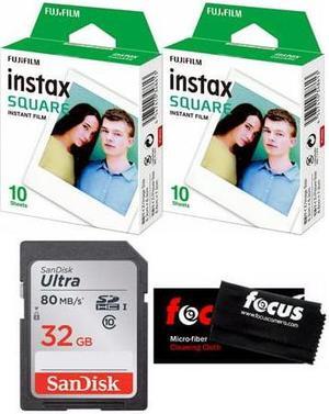 Fujifilm Instax Square Film (20 Exposures) with 32GB Memory Bundle