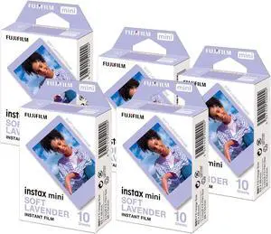 Fujifilm INSTAX MINI Soft Lavender Instant Print Film 5 Pack Bundle
