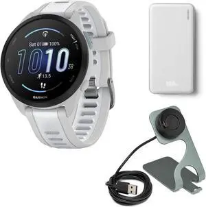 Garmin Forerunner 165 GPS Smartwatch (Gray/Whitestone) with Charging Stand and Portable Accessory