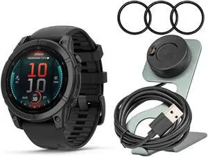 Garmin fenix E 47mm AMOLED GPS Smartwatch (Slate Steel/Black) Bundle with Charging Stand and Screen Protector