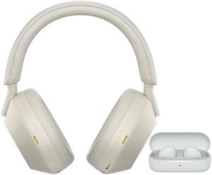 Sony WH 1000XM5 Wireless Noise Canceling Over Ear Silver Headphones Bundle