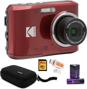 Kodak PIXPRO FZ45 Friendly Zoom Digital Red Camera with Memory Card Bundle