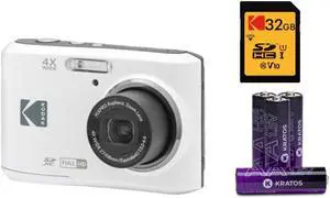 Kodak PIXPRO FZ45 Digital Camera (White) with 32GB SD Card and 4 AA Batteries