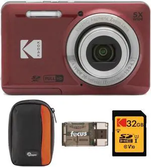 Kodak PIXPRO Friendly Zoom FZ55 Digital Camera (Red) with Camera Case Bundle