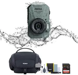 Pentax WG 1000 All Weather Compact Camera Olive and Accessories Bundle