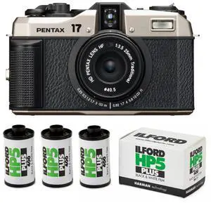 Pentax 17 F3.5 Dark Silver Camera with HP5 Plus B&W 36 Exp Film 3-Pack Bundle