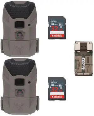 Wildgame Innovations Wraith 2.0 Lightsout Trail Camera with 40 Infrared LEDs (2-Pack) Bundle with 32GB Ultra SDHC UHS-I Memory Card (2-Pack) and 4-In-1 USB Card Reader (5 Items)