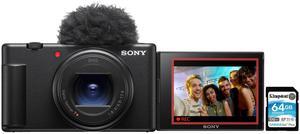 Sony ZV-1 II Vlog Camera for Content Creators and Vloggers (Black) with 64GB SD Card bundle (2 Items)