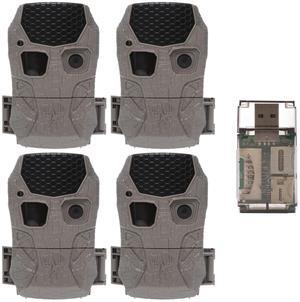 Wildgame Innovations Kicker 2.0 Lightsout Trail Camera with 18MP Resolution and 720p Video Capture (4-Pack) Bundle with All-in-One Card Reader and 32GB Memory Card (4-Pack) (9 Items)