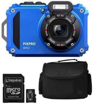 Kodak PIXPRO WPZ2 Rugged Waterproof 16MP Digital Camera with 4x Zoom (Blue) Bundle with Case and 32GB MicroSD Card bundle (3 Items)