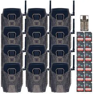 Wildgame Innovations Terra XT 2.0 24MP Three Cellular Trail Cameras (4-Pack) Bundle with 32GB Ultra SDHC UHS-I Memory Card (100MBps) (12-Pack), and All-In-One High-Speed Card Reader (17 Items)