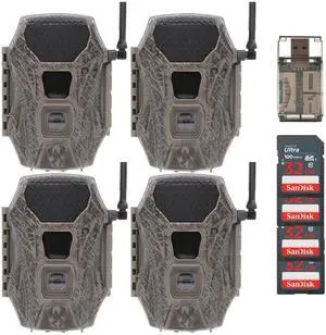 Wildgame Innovations Terra Cell 16MP Cellular Trail Camera (4-Pack) Bundle with 32GB Ultra SDHC UHS-I Memory Card (4-Pack) and USB Card Reader (9 Items)