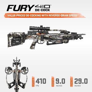 Wicked Ridge Fury 410 De-Cock Ready-to-Hunt Bundle with 9 Match 400 Non-Lighted and 3 Match 400 Lighted Arrows, Soft Case, Neoprene Sling, Premium Lubricant, and String Conditioner (7 Items)