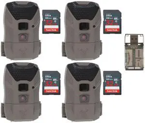 Wildgame Innovations Wraith 2.0 Trail Camera (4-Pack) Bundle with 32GB Ultra SDHC UHS-I Memory Card (4-Pack) and 4-in-1 USB Card Reader (9 Items)