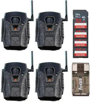 Wildgame Innovations Terra XT 2.0 24MP Cellular Camera with 720p Video (Gray, 4-Pack) Bundle with 4 x 32GB Memory Card and Card Reader (9 Items)