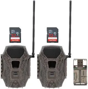 Wildgame Innovations Terra Cell XT 24MP Cellular Trail Camera with 21 LEDs (Dual Network, 2-Pack) Bundle with 32GB SDHC UHS-I Memory Card (2-Pack) and 4-In-1 USB 2.0 Card Reader (5 Items)
