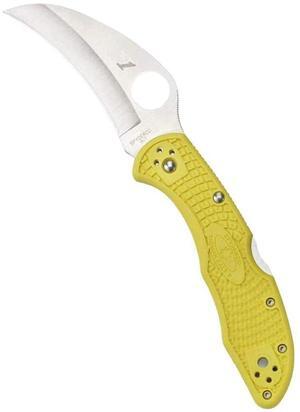 Spyderco Tasman Salt 2 Lightweight Folding Knife with H-1 Corrosion-Resistant Steel Hawkbill PlainEdge Blade and Yellow FRN Handle