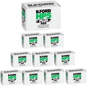 HP5 Plus ISO 400 Black and White 35mm Roll Film Bundle | 10 Rolls of HP5 Plus 35mm, Iso 400 Panchromatic B and W Film, Medium Contrast, (10 Pack), (36 Exposures) HP5 Plus ISO 400 Black and White 35mm Roll Film Bundle | 10 Rolls of HP5 Plus 35mm, Iso 400 Panchromatic B and W Film, Medium Contrast, (10 Pack), (36 Exposures)