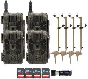Stealth Cam 40MP Deceptor Max Cellular Trail Camera with 0.4-Second Trigger Speed (2-Pack) x 2 Bundle with Adjustable Mounting Post (4-Pack), Card Reader, and 32GB Memory Card (4-Pack) (11 Items)