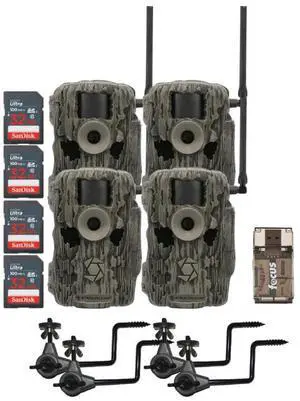 Stealth Cam 36MP Fusion Max Cellular Trail Camera (2-Pack) x 2 Bundle with Economy Trail Camera Holder (4-Pack), 4-In-1 Card Reader, and 32GB Ultra SDHC UHS-I Memory Card (4-Pack) (11 Items)