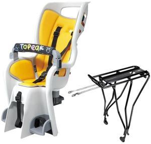 Topeak BabySeat II Child Bike Seat for 29-Inch Wheels with Disc Compatible Rear Rack, Wrap-Around Seat Structure, and Adjustable Footrests (Gray and Yellow)