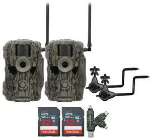Stealth Cam 36MP Fusion Max Cellular Trail Camera (2-Pack) Bundle with Economy Trail Camera Holder (2-Pack), 4-In-1 Card Reader, and 32GB Ultra SDHC UHS-I Memory Card (2-Pack) (6 Items)