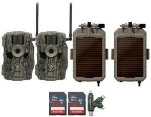 Stealth Cam 36MP Fusion Max Cellular Trail Camera (2-Pack) Bundle with Lithium Solar Power Panel (2-Pack), 4-In-1 Card Reader, and 32GB Ultra SDHC UHS-I Memory Card (2-Pack) (6 Items)