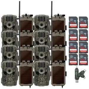 Stealth Cam Fusion MAX Dual Sim 36MP Trail Camera (2-Pack) x 4 Bundle with Stealth Cam Solar Battery (8-Pack), 32GB Memory Card (8-Pack), and Card Reader (21 Items)